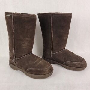 Bearpaw‎ Womens 7 Chocolate Brown Suede Shearling Lined Boots Winter Warm Chunky